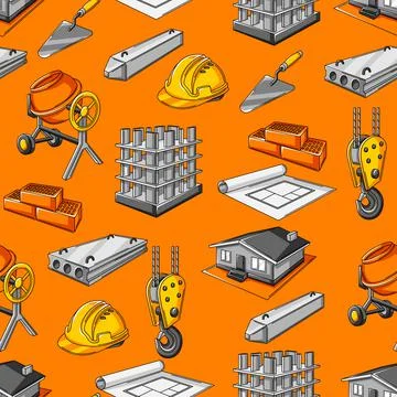 Seamless pattern with housing construction items. Industrial repair or building Stock Illustration