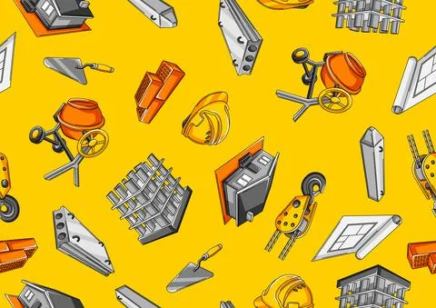 Seamless pattern with housing construction items. Industrial repair or building Ilustración de archivo