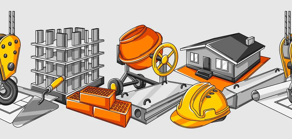 Seamless pattern with housing construction items. Industrial repair or building Illustrazione stock