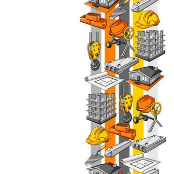 Seamless pattern with housing construction items. Industrial repair or building Stock Illustration