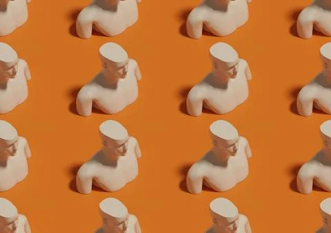 Seamless pattern of human busts with the skull cut out. 3d illustration. 写真素材