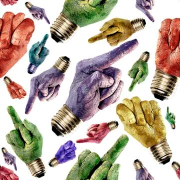 Seamless pattern. Human hand gestures of different colors. Illustrazione stock