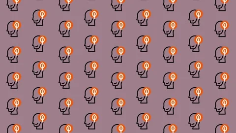 Seamless Pattern of Human Heads with Lightbulb Ideas. Stock Footage 325386387