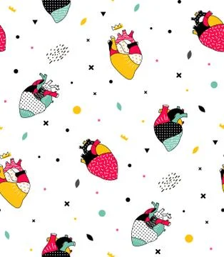 Seamless pattern with human hearts pop. Illustrazione stock