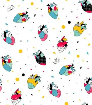 Seamless pattern with human hearts pop. Stock Illustration