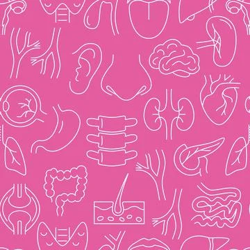 Seamless pattern with human internal organs in line style Illustrazione stock