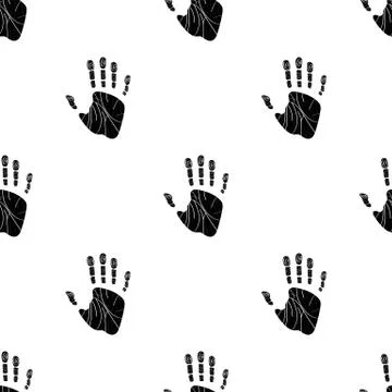 Seamless pattern with human palm on white background. Handprint icon. Vector  Stock Illustration