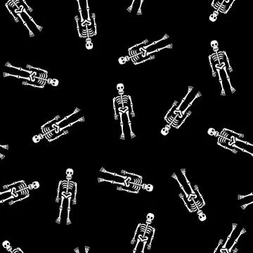 Seamless pattern. Human skeletons. Isolated on black background. Vector. Stock-Illustration