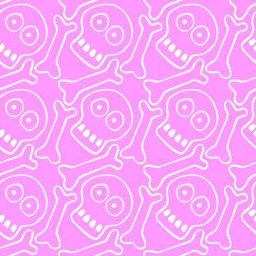 Seamless pattern with human skull and bones. Primitive cartoon style Doodle.  Stock-Illustration