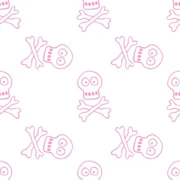 Seamless pattern with human skull and bones. Primitive cartoon style Doodle.  Stock Illustration