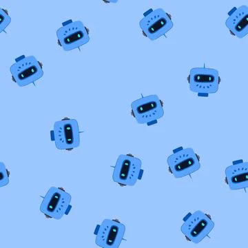 Seamless pattern humanoid robot head cartoon vector Stock Illustration