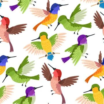 Seamless pattern hummingbird background for kids. Cute children design template Stock Illustration