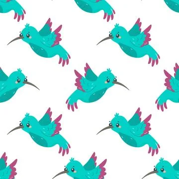 Seamless pattern with hummingbird , on white background, children's pattern.. Stock Illustration