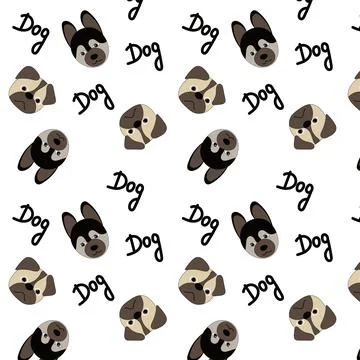 Seamless pattern with husky and pug dogs with words Stock-Illustration