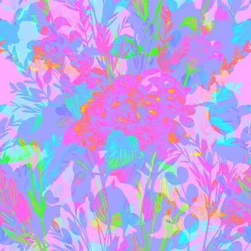 Seamless pattern with hydrangea flower in neon bright colors painted in Stock Illustration