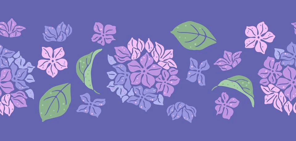 Seamless pattern with hydrangea flowers. Beautiful decorative plants. Stock Illustration