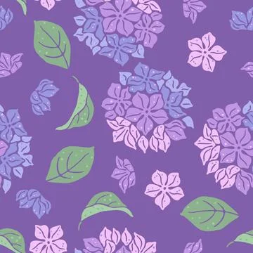 Seamless pattern with hydrangea flowers. Beautiful decorative plants. Illustrazione stock