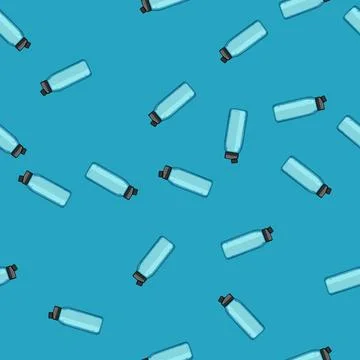 Seamless pattern hydration water bottle reusable cartoon vector Stock Illustration