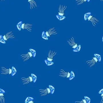 Seamless pattern hydrozoa jellyfish cartoon vector イラスト素材