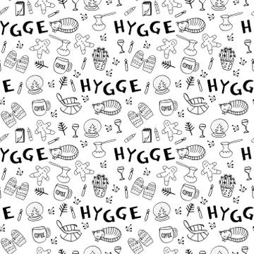 Seamless pattern with hygge hand drawn elements Stock Illustration
