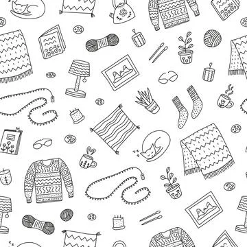 Seamless pattern with hygge icons. Stock-Illustration