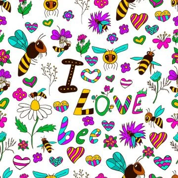 Seamless pattern I love bee Stock Illustration