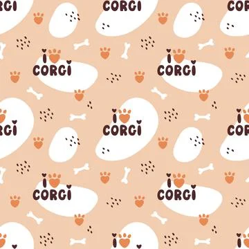 Seamless pattern with I love corgi letterings. Abstract background. Vector. Illustrazione stock