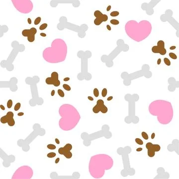 Seamless pattern i love dog theme, bone and foot print Illustrazione stock