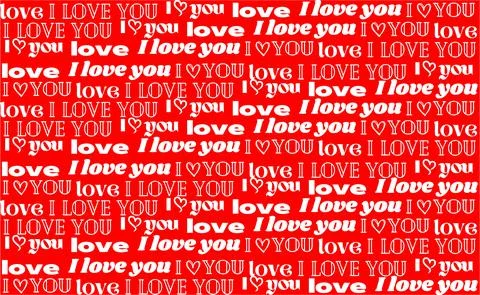 Seamless pattern "I love you" on a red background white inscription, texture, Stock Illustration