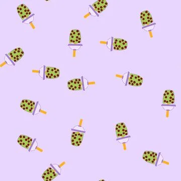 Seamless pattern ice bubble tea cartoon vector Stock Illustration