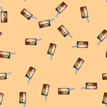 Seamless pattern ice bubble tea cartoon vector Stock Illustration
