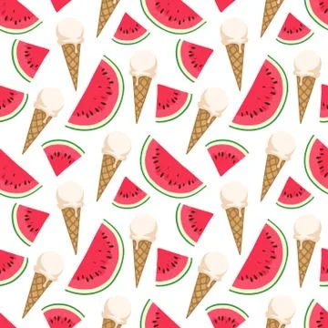 Seamless pattern with ice cream and watermelon. Illustrazione stock