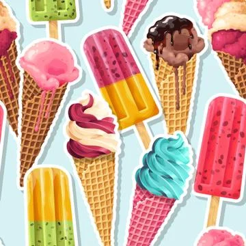 Seamless pattern with ice cream and ice pop Stock Illustration