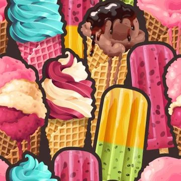 Seamless pattern with ice cream and ice pop Stock Illustration