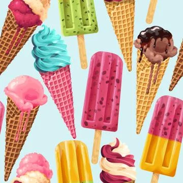 Seamless pattern with ice cream and ice pop Stock Illustration