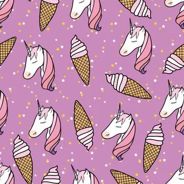 Seamless pattern with ice cream and unicorn head Stock Illustration