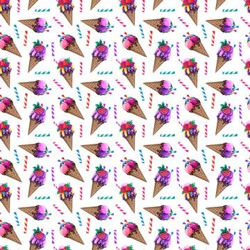 Seamless pattern with ice cream and striped candy sticks Stock Illustration