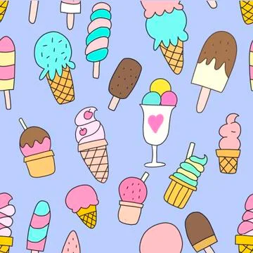 Seamless pattern with ice cream on a blue background Stock Illustration