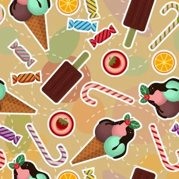 Seamless pattern with ice-cream, cakes, sweets Stock Illustration
