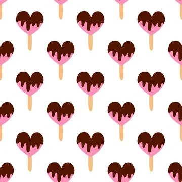 Seamless pattern. Ice cream with chocolate, in shape of heart. Stock Illustration