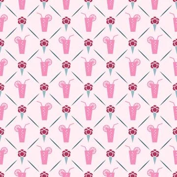Seamless  pattern of ice cream, cocktail and line Stock Illustration