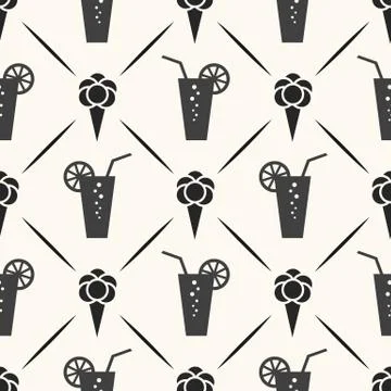 Seamless  pattern of ice cream, cocktail and line Stock Illustration