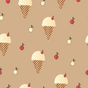 Seamless pattern with ice cream cone and cherries vector Stock Illustration