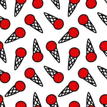 Seamless pattern with ice cream in a cone. Stock Illustration