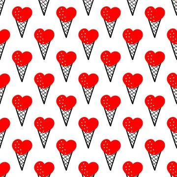 Seamless pattern with ice cream in a cone. Illustrazione stock