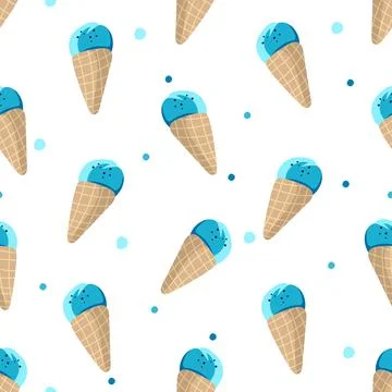 Seamless pattern with ice cream in a cone for printing on fabric paper design Stock Illustration