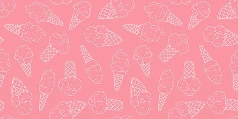Seamless pattern of ice cream in cone Stock Illustration