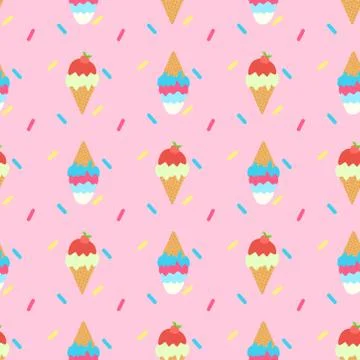 Seamless pattern of Ice cream cones. Vector. Summer dessert. Stock Illustration