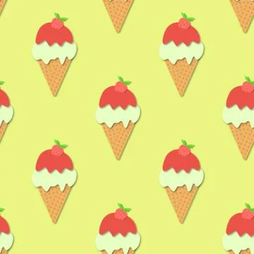 Seamless pattern of Ice cream cones. 3d vector. Paper cut style. Ilustración de archivo