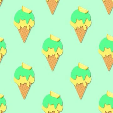 Seamless pattern of Ice cream cones. 3d vector. Paper cut style. Summer desse Illustrazione stock